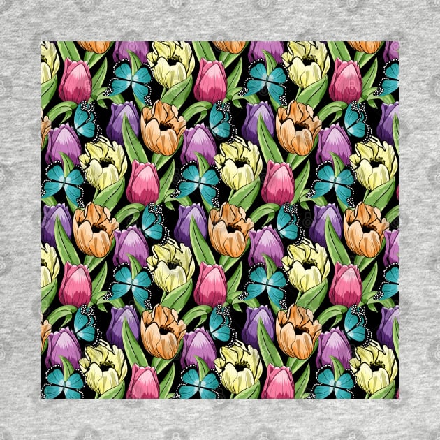 Tulips And Butterflies Pattern by Designoholic